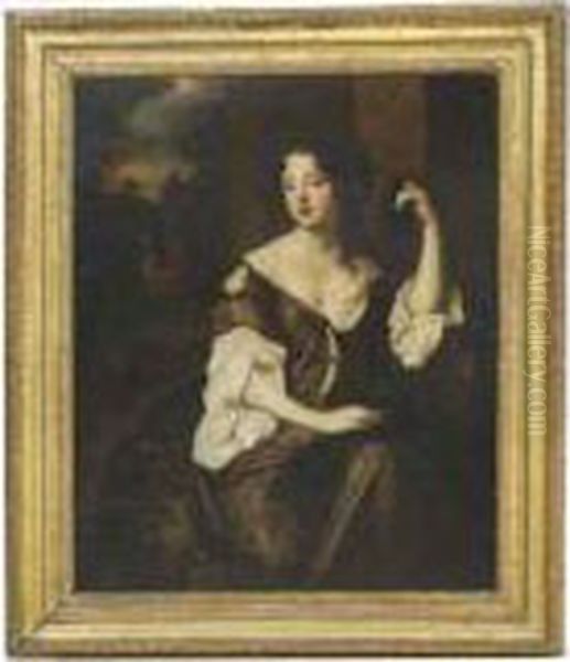 Portrait Of Louise De 
Kerouaille, Duchess Of Portsmouth, Seatedthree-quarter-length, In A 
Brown Silk Dress With White Chemise, Ina Landscape Oil Painting by Sir Peter Lely