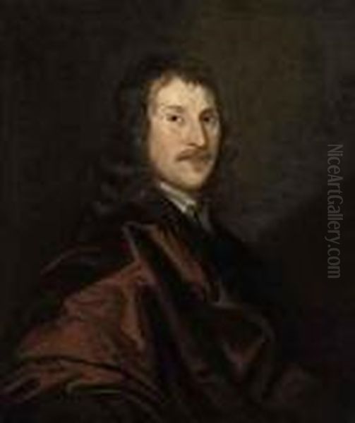 Portrait Of Sir Henry Cholmley 
Of Newton Grange (1609-1666), Bust-length, In A Red Mantle Oil Painting by Sir Peter Lely