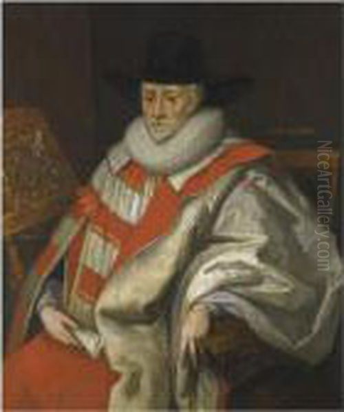 Portrait Of Thomas Egerton, Viscount Brackley (c.1540-1617), Wearing Peer's Robes Oil Painting by Sir Peter Lely