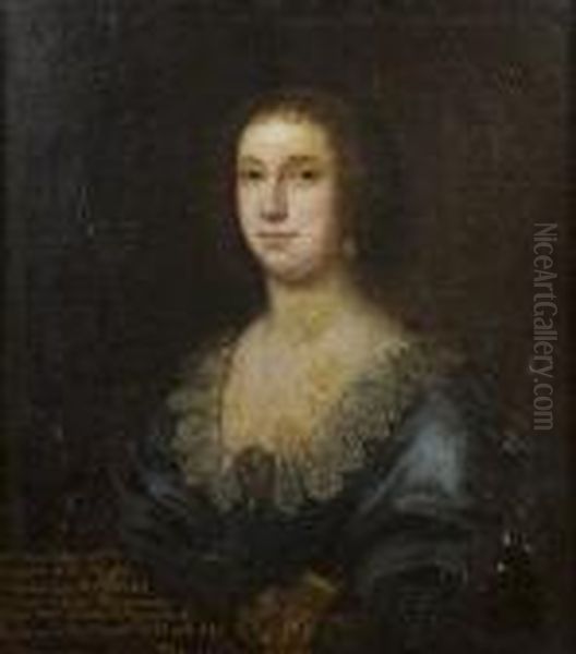 Half Length Portrait Of Mrs. Anne Edgeworth, In A Blue Silk Lacetrimmed Gown Oil Painting by Sir Peter Lely