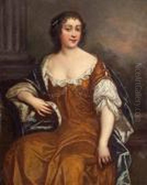 A Portrait Of A Lady, Seated, 
Wearing A Brown Dress With An Ermine-trimmed Cloak, Thought To Be Lady 
Bellasys Oil Painting by Sir Peter Lely