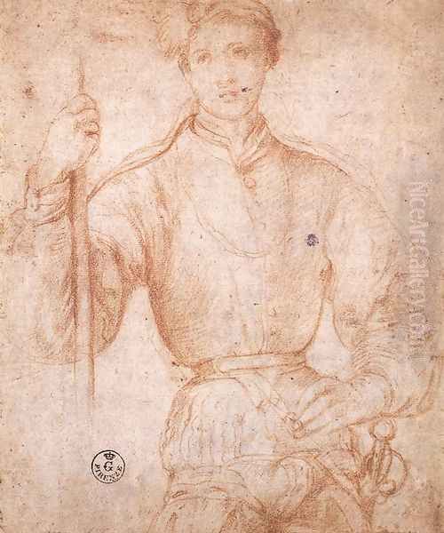 Halberdier 1530s Oil Painting by (Jacopo Carucci) Pontormo