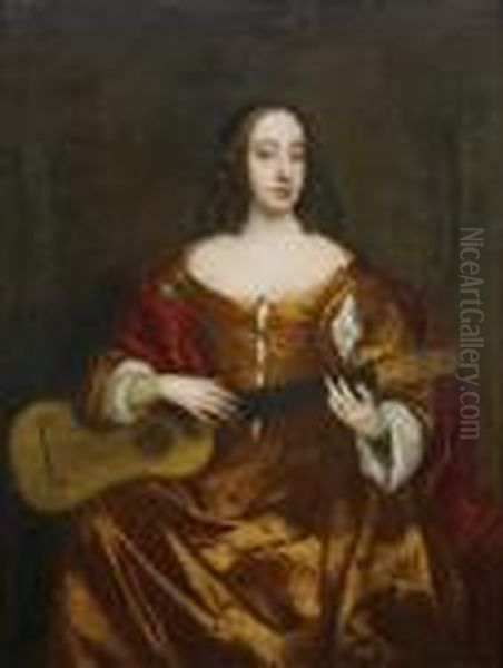 Portrait De Femme Jouant De La Guitare Oil Painting by Sir Peter Lely