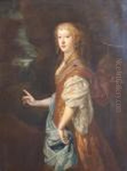 Portrait Of A Lady In A Stormy Landscape Oil Painting by Sir Peter Lely