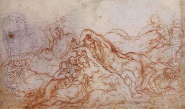 Study for Deluge (portion of sheet) c. 1546 Oil Painting by (Jacopo Carucci) Pontormo