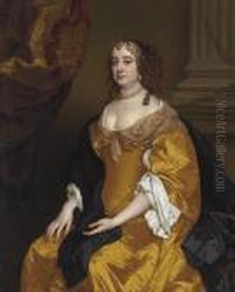 Portrait Of Anne, Countess Of 
Suffolk, Seated Three-quarter-length,in A Yellow Gown And Black Robe Oil Painting by Sir Peter Lely