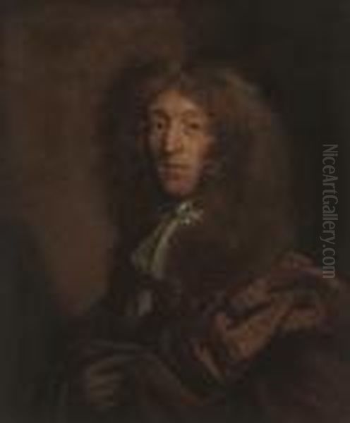 Portrait Of Sir Bulstrode 
Whitelocke Of Phillis Court, Bust-length,in A Rust Robe And Lace Cravat Oil Painting by Sir Peter Lely