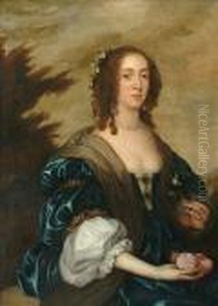 Portrait Of Maryvilliers, 
Duchess Of Lennox & Richmond Half Length, Wearing Ablue Gown, A 
Landscape Beyond Oil Painting by Sir Peter Lely