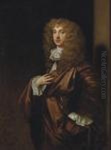 Portrait Of John Wilmot, 2nd 
Earl Of Rochester (1647-1680), Three-quarter-length, In A Burgundy 
Mantle Oil Painting by Sir Peter Lely