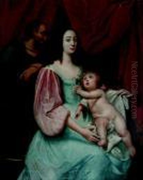 Ritratto Di Genitori E Bambino Posanti Come Sacra Famiglia Oil Painting by Sir Peter Lely