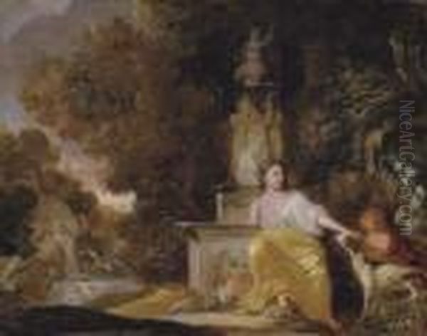 A Lady, Seated By A Fountain Oil Painting by Sir Peter Lely