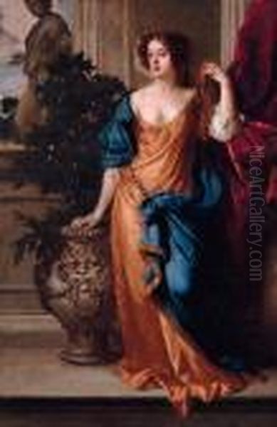 Portrait Of Barbara Villiers, 
Countess Of Castlemaine And Duchess Of Cleveland, Standing Full-length, 
On A Terrace Oil Painting by Sir Peter Lely