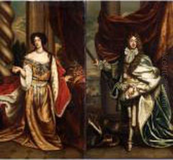 Portrait Of James Ii; Portrait Of Mary Of Modena Oil Painting by Sir Peter Lely