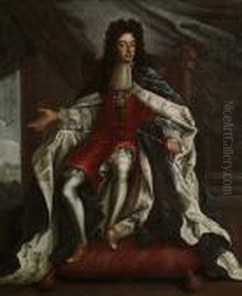 Portrait Of King William Iii Enthroned Oil Painting by Sir Peter Lely