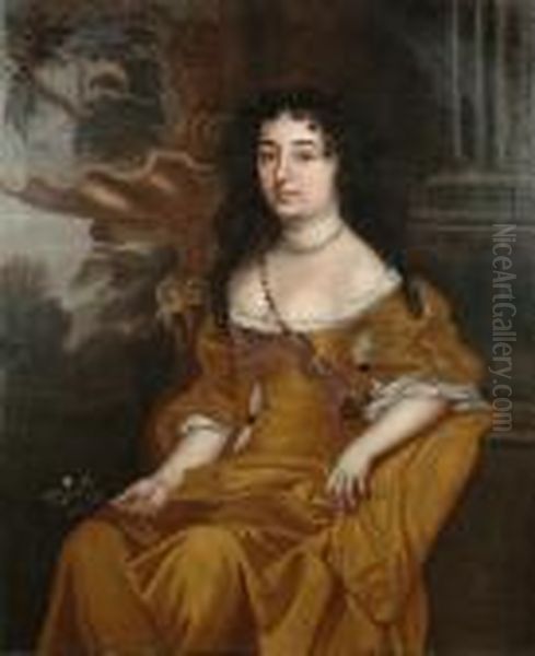 Portrait, Three Quarter Length, Of A Lady Seated In An Ornamental Garden Oil Painting by Sir Peter Lely