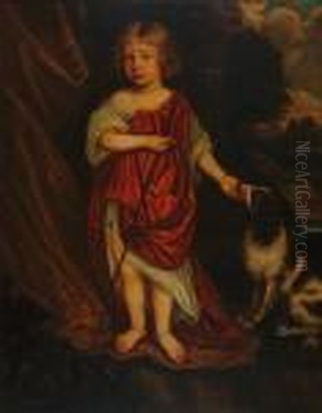 William Somerville As A Child With His Dog, Standing Full Length In A Landscape Oil Painting by Sir Peter Lely