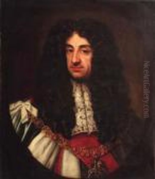 Portrait Of Charles Ii, Quarter-length, Feigned Oval Oil Painting by Sir Peter Lely