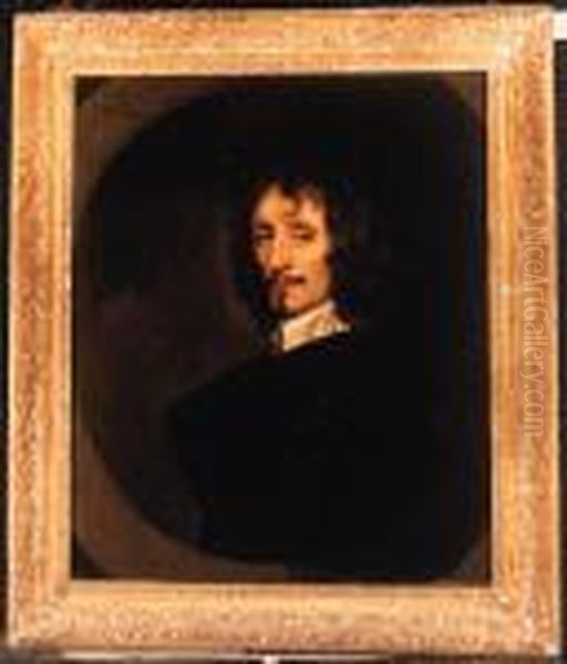 Portrait Of A Gentleman, Quarter-length, In A Black Cloak And Whitecollar, Feigned Oval Oil Painting by Sir Peter Lely