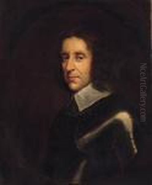 Portrait Of A Gentleman, Half-length, In Armour, Feigned Oval Oil Painting by Sir Peter Lely