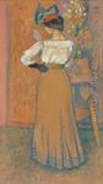 Elegant Lady Holding A Mirror Oil Painting by Georges Lemmen