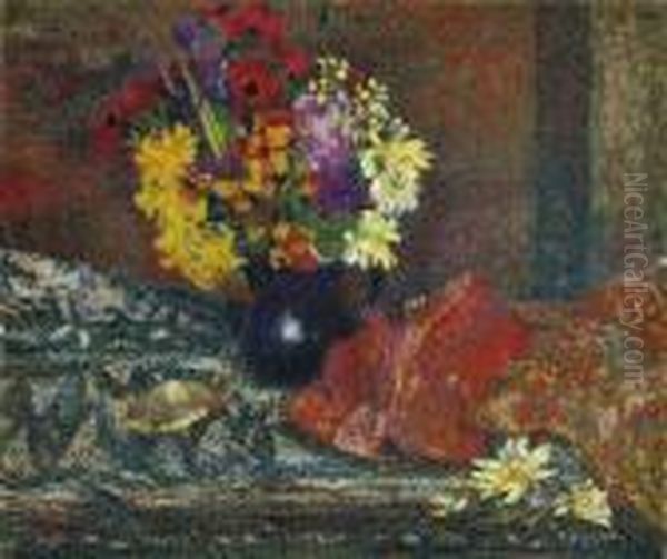 Bouquet Au Pot Bleu Oil Painting by Georges Lemmen