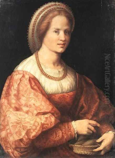 Lady with a Basket of Spindles Oil Painting by (Jacopo Carucci) Pontormo