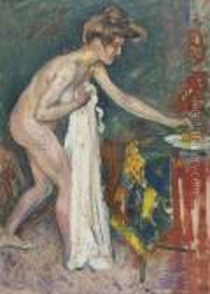 Nu A La Draperie Blanche Oil Painting by Georges Lemmen