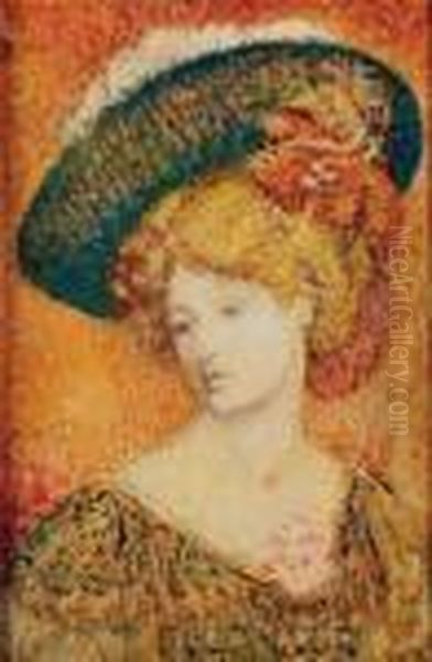 Femme Au Chapeau Vert Oil Painting by Georges Lemmen