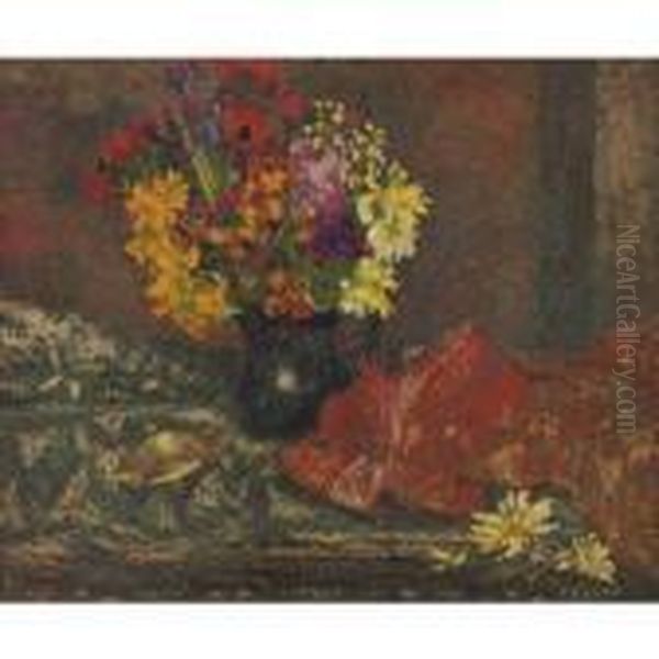 Bouquet Au Pot Bleu Oil Painting by Georges Lemmen