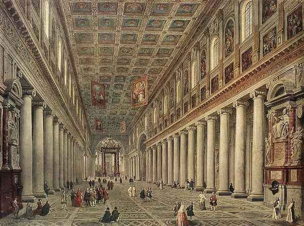 Interior of the Santa Maria Maggiore in Rome c. 1730 Oil Painting by Giovanni Paolo Pannini