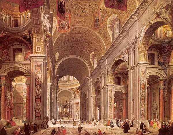 Interior of Saint Peter's, Rome 1746-54 Oil Painting by Giovanni Paolo Pannini