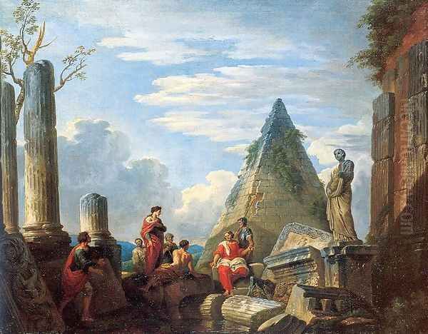 Roman Ruins with Figures 1730 Oil Painting by Giovanni Paolo Pannini