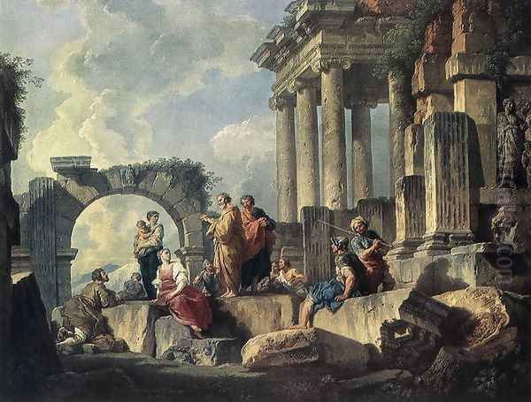 Apostle Paul Preaching on the Ruins 1744 Oil Painting by Giovanni Paolo Pannini