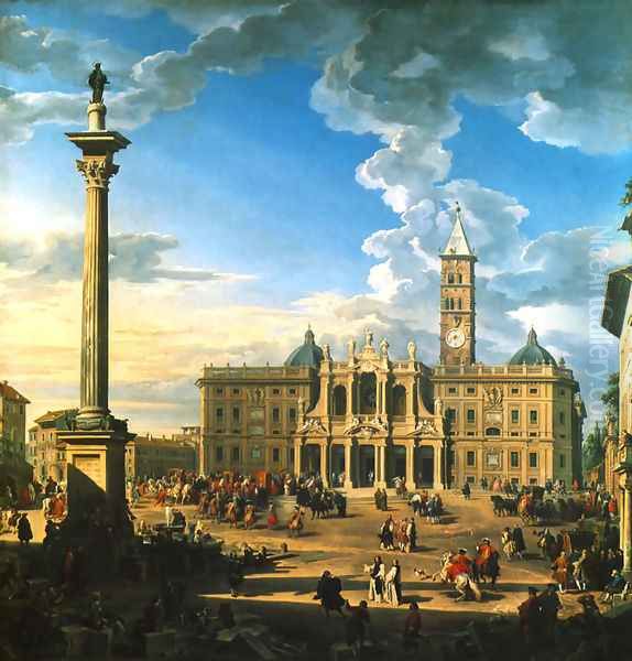 Piazza and Church of S. Maria Maggiore Oil Painting by Giovanni Paolo Pannini