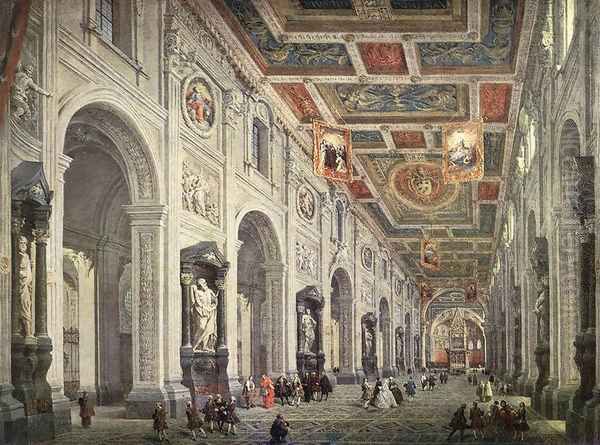 Interior of the San Giovanni in Laterano in Rome Oil Painting by Giovanni Paolo Pannini