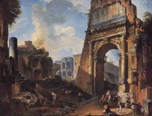 Ideal Landscape with the Titus Arch Oil Painting by Giovanni Paolo Pannini