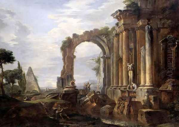 Capriccio of Classical Ruins 1725-30 Oil Painting by Giovanni Paolo Pannini