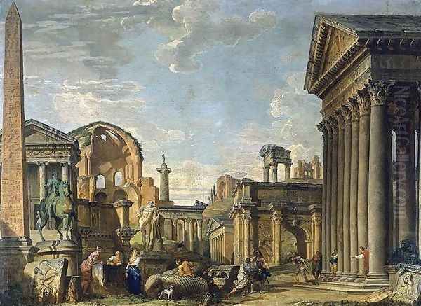 Architectural Capriccio 1730 Oil Painting by Giovanni Paolo Pannini