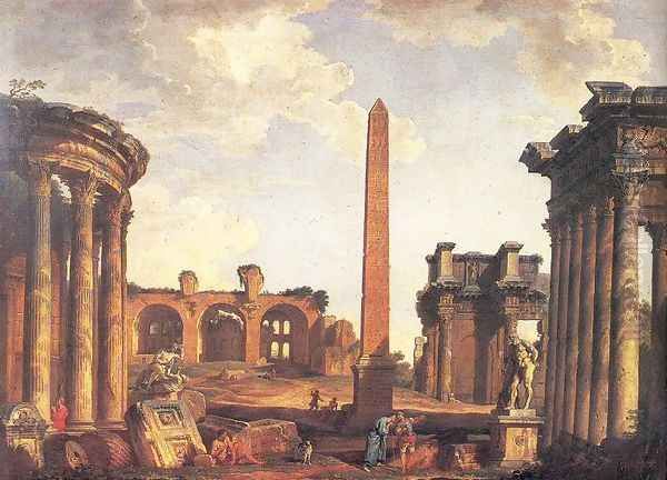 Roman Capriccio Oil Painting by Giovanni Paolo Pannini