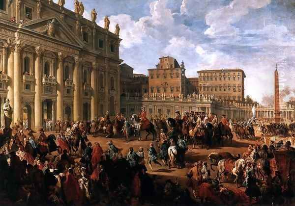 Charles III at St Peter's Oil Painting by Giovanni Paolo Pannini