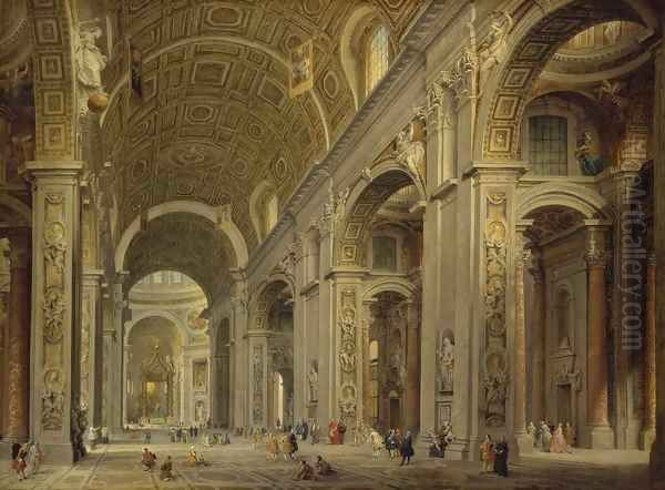 Interior of St Peter's in Rome Oil Painting by Giovanni Paolo Pannini