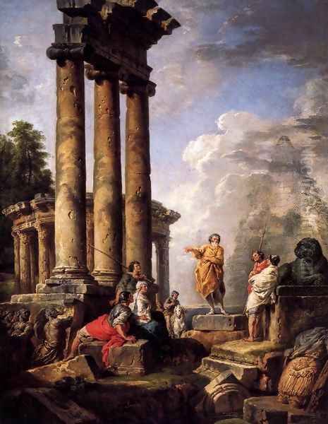 Ruins with St Paul Preaching Oil Painting by Giovanni Paolo Pannini