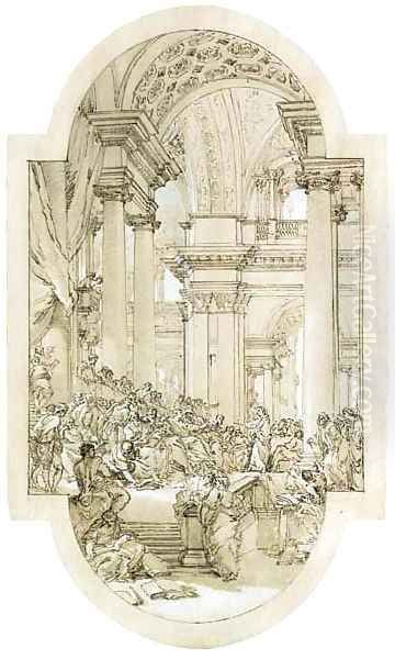 Christ preaching to the Elders Design for a compartment Oil Painting by Giovanni Paolo Pannini