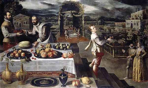 Banquet in a Formal Palace Garden Oil Painting by Lodovico Pozzoserrato (see Toeput, Lodewijk)