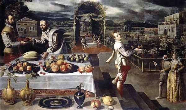 Banquet in a Formal Palace Garden 2 Oil Painting by Lodovico Pozzoserrato (see Toeput, Lodewijk)