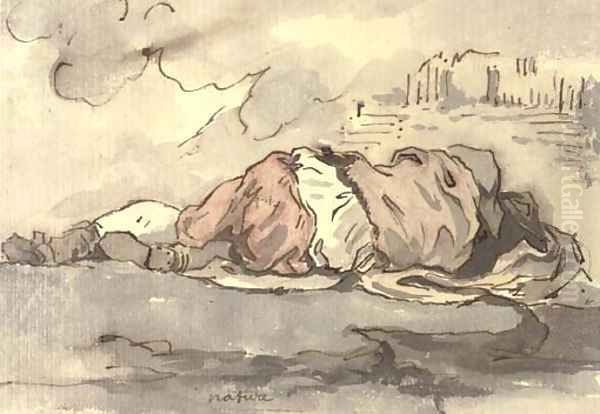 A sleeping beggar Oil Painting by Jacques-Augustin Pajou