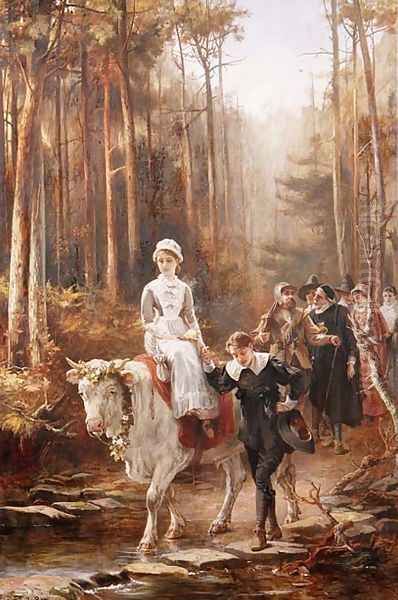 Priscilla, The Courtship of Miles Standish, 1885 Oil Painting by Laslett John Pott