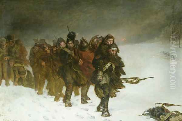 On the March from Moscow, 1873 Oil Painting by Laslett John Pott