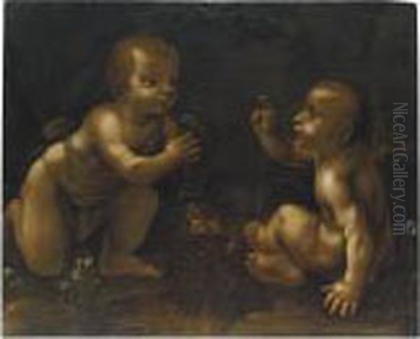 The Meeting Of Christ And The Infant Saint John The Baptist Oil Painting by Leonardo Da Vinci