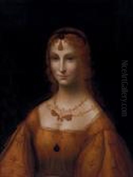 Portrait Of A Young Lady In A Gold Silk Dress Oil Painting by Leonardo Da Vinci